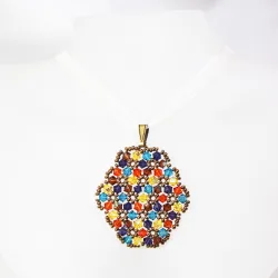 Pendant 65cm - Xochitl Oval-Yellow Organza - Pendant 65cm - Laiton bronze